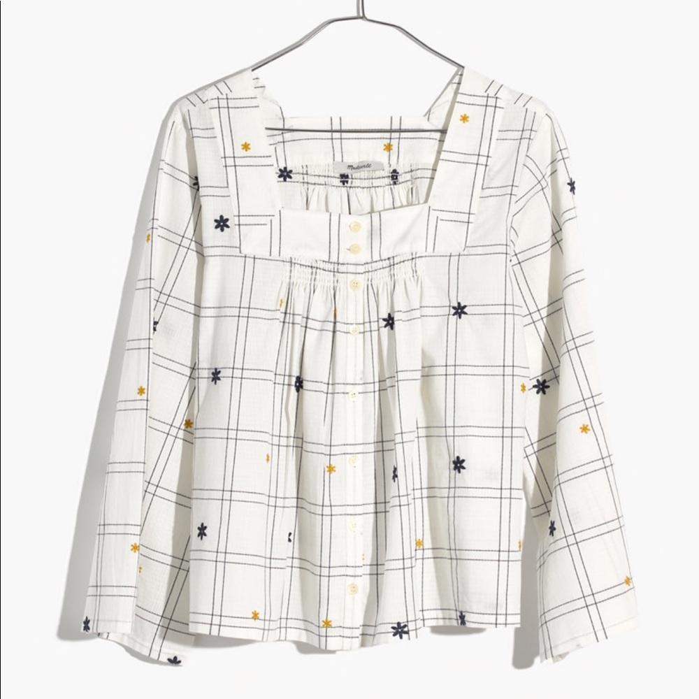 NWT Madewell Embroidered Grid Windowpane Blouse